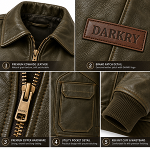 Chaqueta de Aviador A2 de Cuero Vacuno Auténtico para Hombre, Color Verde, Estilo Vintage, con Ribete Acanalado, Fabricación Personalizada, Venta al Por Mayor - Product Image 6