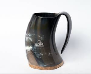 Handmade Polished Viking Horn <b>Mug</b> with <b>Gold</b> Inlay Engraving American Style Dessert Round Shape Disposable Wood for Party Use - Product Image 2