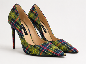 Zapatos de Tacón Alto con Diseño Escocés a Cuadros para Mujer, Tacones de Aguja con Punta en Pico, Venta al Por Mayor para Bodas y Fiestas, Logotipo Personalizado, Tartán Personalizado - Product Image 1