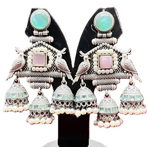 Oxidised Silver Banjara Jhumka Earrings Stylish <b>Long</b> Design for Traditional & Festive Looks Fashion Jewelry Wholesale Supplier - Product Image 1
