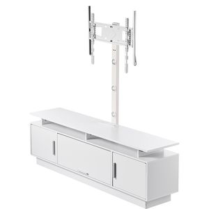 Soporte de TV Giratorio de 59.1 Pulgadas con Tomacorriente, Altura Ajustable, Centro de Entretenimiento Moderno para TV de 32-75 Pulgadas, Panel de Madera - Product Image 1
