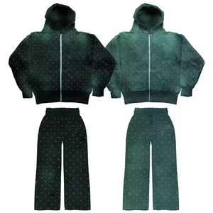 Premium Rhinestone Tracksuit Set with Full <b>Zip</b> Jacket and Matching <b>Trousers</b> Featuring Decorative Stone Details for Modern Street - Product Image 3
