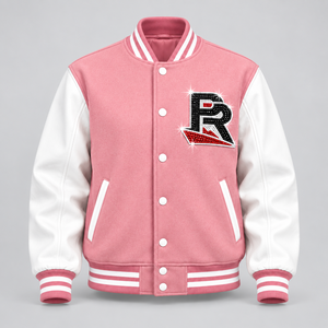 Chaqueta universitaria de animadora para mujer con letras y pedrería, estilo bomber, con ribetes acanalados de primera calidad, la mejor calidad, último diseño. - Product Image 1