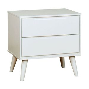 Mid Century Modern 1pc Solid Wood Nightstand White Color with <b>Round</b> Tapered Legs 2 Drawers <b>Bedside</b> <b>Table</b> for Bedroom Furniture - Product Image 5
