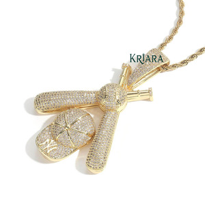925 Silver Moissanite Baseball Bat Cap Pendant Rhodium Plated Hiphop Style Themed Charm Unisex Everyday Wear - Product Image 4