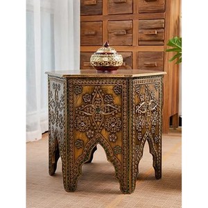 Handcrafted Sheesham Wood Irregular Bohemian Side <b>Table</b> with Floral Inlay-High Quality Wholesale - Product Image 4