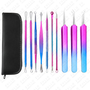Kit de 10 Piezas de Extractores de Acné de Acero Inoxidable al por Mayor con Estuche de PU, Herramientas para Eliminar Puntos Negros y Limpiar los Poros Faciales - Product Image 5