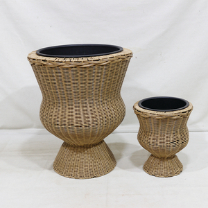 Minimalist Hand Carved <b>Plastic</b> Wicker Urn Planter Durable Waterproof Eco-Friendly Garden Flower Pot with Base - Product Image 1