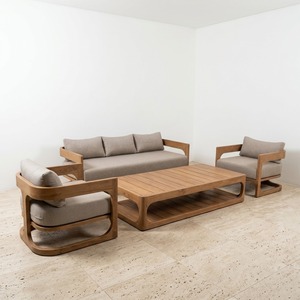 Juego de Sofás de Madera de Teca Sólida para Interiores, Estilo Minimalista Japandi, Muebles Curvos de Lujo para Sala de Estar de Villas y Apartamentos, Proveedor para Proyectos - Product Image 1
