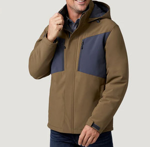 Veste unisexe épaisse en toile unie à capuche avec fermeture éclair, imperméable, coupe-vent, décontractée, pour l'hiver, en polyester - Product Image 1