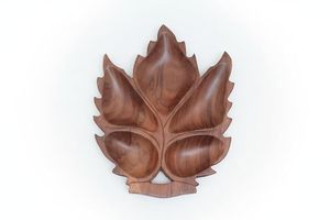 Plateau de service décoratif en bois sculpté à la main, style Art Déco, avec poignée, multi-compartiments, pour collations, desserts, fruits, thé, fête - Product Image 1