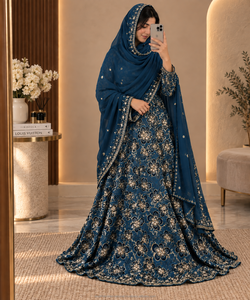 Conjunto Completo de Dirac Fransawi Negro de Lujo con Cuentas y Bordado Floral Dorado para Bodas Somalíes - Product Image 2