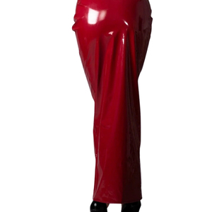 Jupe crayon en cuir PU brillant taille haute pour femme, couleur unie, longueur genou, fermeture éclair sexy sur le devant, à porter toute l'année - Product Image 6