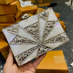 Wholesale Luxury Indian Bridal Clutch Handmade White Shell <b>Iron</b> Style Geometric Design Carved Metallic Accents Custom Gifts - Product Image 6