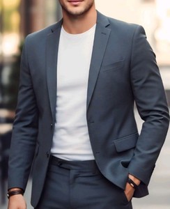 Blazer de costume pour homme, coupe ajustée, anti-plis, respirant, anti-boulochage, personnalisé, pour entreprise, en polyester/coton, à revers crantés, direct usine - Product Image 3