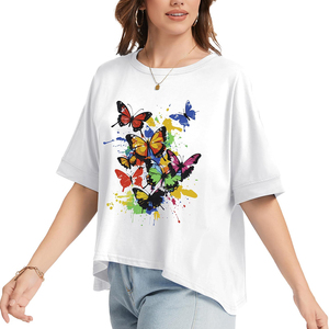 T-shirt respirant pour femme, col rond élégant, tissu confortable en maille de toile, tee-shirt pour femme - Product Image 4