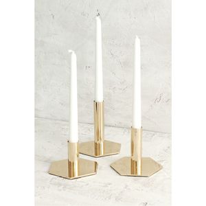 Ensemble de bougeoirs hexagonaux modernes en métal doré, style nordique, en laiton plaqué, pour décoration intérieure et événements - Product Image 1