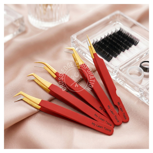 Fiber Tip Lash Extension Tweezer 45 90 Degree Boot Stainless Steel Volume Fan Tweezer Lash Pickup <b>Tool</b> Eyelash Extension Tweezer - Product Image 6