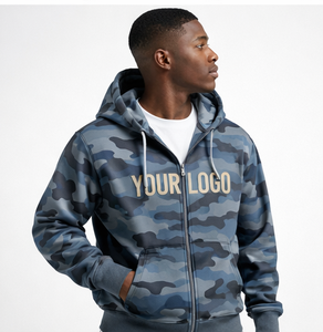 Nueva Sudadera con Capucha y Cremallera de Algodón Grueso con Logotipo Personalizado, Diseño de Camuflaje Azul de Moda, Chaqueta con Capucha 2026 - Product Image 3