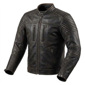 Blouson de moto en cuir de vachette de luxe, coupe ajustée, col montant, fermeture éclair, style mode - Product Image 2