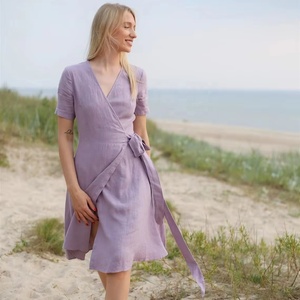 Nuevo Vestido de Cóctel Midi Romántico y Elegante para Invitadas de Boda, Color Lila, Cuello en V, de Algodón Ecológico, Corte en A, para Mujer - Product Image 1