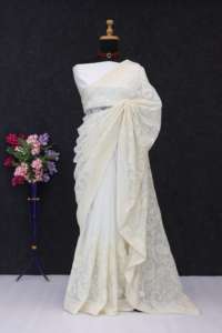 Indian Ethnic Wear Tabby Organza Silk with Sequence Multi Embroidery Work Piping Border Saree with Diamond Satin Silk Blouse - Product Image 2