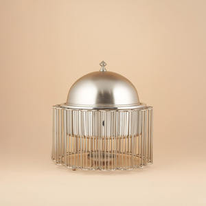 Modern Silver Cage Chafing Dish Stainless Steel Round <b>Buffet</b> Food Warmer With Dome Lid Luxury Birdcage Style Catering <b>Server</b> - Product Image 5