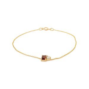 Diseño minimalista y sencillo, ligero, con granate y diamante, oro amarillo puro de 14K, pulsera Toi et Moi, joyería delicada apilable para unisex. - Product Image 1