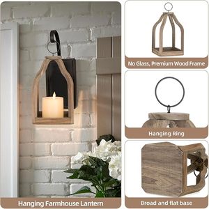 Modern Open Frame Wooden <b>Candle</b> Lantern Decorative Farmhouse Lantern with Glass <b>Hurricane</b> <b>Candle</b> Holder - Product Image 5