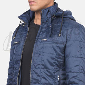 Chaqueta Acolchada Ligera Azul Marino para Hombre con Capucha Desmontable, Corte Ajustado, Casual, de Invierno, con Bolsillos con Cremallera - Product Image 6