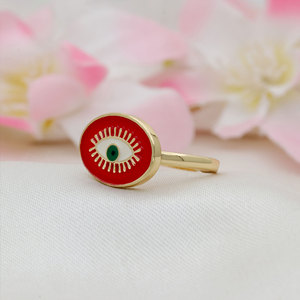 Wholesale 925 Sterling <b>Silver</b> Gold Plated Devil Eye <b>Adjustable</b> Cocktail <b>Ring</b> Red Enamel White Zircon Fashion Jewelry for Women - Product Image 3