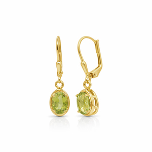 Pendientes Colgantes de Plata de Ley 925 con Peridoto Ovalado, Bañados en Oro, Diseño de Gema, Cierre Seguro - Product Image 1