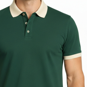 เสื้อโปโลชายสีเขียวอมฟ้าคลาสสิก คอปกสีน้ำเงินกรมท่า ทรงเข้ารูป แขนสั้น สวมใส่สบาย เหมาะสำหรับเล่นกอล์ฟ ผ้าฝ้ายเนื้อนุ่ม ระบายอากาศได้ดี - Product Image 3
