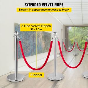 Set da 6 Pali Divisori in Acciaio Inossidabile con Corde in Velluto Rosso da 1,5 m, per Controllo Folla e Barriere, con 3 Supporti per Banner in Velluto Rosso da 76 cm - Product Image 4