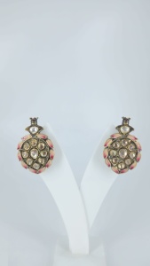 Designer 925 Sterling <b>Silver</b> Gold Plated Pink Kundan Stud <b>Earrings</b> Luxury Women Jewelry - Product Image 2