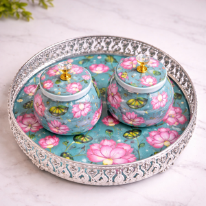 Plateau contemporain en métal doré allemand avec pot, ensemble cadeau Diwali pour fête - Product Image 2