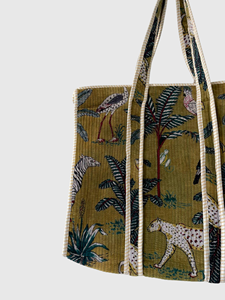 <b>Corduroy</b> <b>Tote</b> <b>Bag</b> With Embroidered Jungle Pattern Bohemian Style Open Top For Shopping All Seasons - Product Image 6