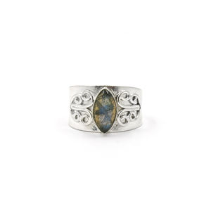 Handmade Labradorite Marquise <b>Statement</b> <b>Ring</b> Natural Gemstone 13mm Unisex <b>Ring</b> Silver Plated Matte Finish Boho Nickel Free - Product Image 3