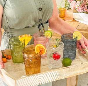 Verres à boire vintage en <span class=keywords><strong>verre</strong></span> ambré côtelé de 13 oz, gobelets en <span class=keywords><strong>verre</strong></span> coloré gaufré pour l'<span class=keywords><strong>eau</strong></span>, le thé glacé, les cocktails - Product Image 3