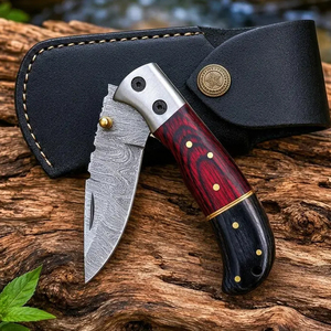 Cuchillo de Bolsillo Plegable de Acero Damasco y Cobre al Mejor Precio al por Mayor, con Bloqueo Interno, Mango de Madera, Personalizable OEM, 100% de Alta Calidad - Product Image 4