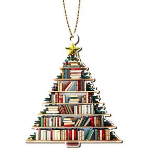 Decorazione Natalizia 2025: Albero di Libri in Legno e Palline Ornamentali, Regalo Ricordo Bifacciale per Uomini e Donne - Product Image 1