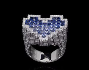 Bague unisexe géométrique en saphir bleu et moissanite diamantée, bijou statement - Product Image 1