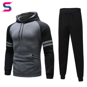 Men's Color Blocking Hooded Tracksuit <b>Set</b> Casual Autumn Wear Full Sleeve Drawstring Sweatshirt And Pants Polyester Cotton - Product Image 4