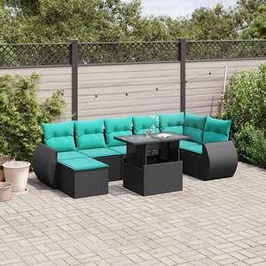 Ensemble de canapés de jardin en polyrotin noir, 8 pièces, avec coussins, meubles d'extérieur, design contemporain - Product Image 1