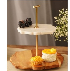 Tableware Decorative Handcrafted Wooden <b>Cake</b> <b>Stand</b> Luxurious Wooden Rounded Top Display <b>Cake</b> <b>Stand</b> With Golden <b>Stand</b> - Product Image 6