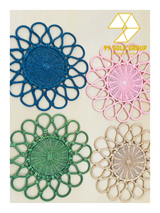 Green Vintage Handmade Rattan Charger <b>Plate</b> Placemat Eco-Friendly Non-Toxic Durable Floral Table <b>Mat</b> for Wedding Dining Decor - Product Image 1