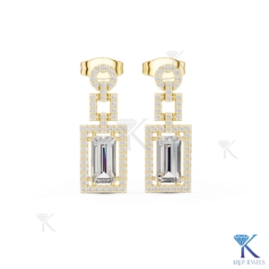 ต่างหูเพชรทรงหยดน้ำทรงเหลี่ยมมรกตจาก KRUP JEWELS ประดับเพชรแล็บโกรว์ ตัวเรือนทองคำแท้ 18K ดีไซน์หรูหราทรงเรขาคณิตแบบหลายชั้น ได้รับการรับรองจาก IGI - Product Image 5