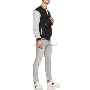 Chaqueta Varsity Negra y Gris para Hombre con Cierre de Cremallera, Estilo Sudadera Casual con Cuello Alto para Otoño - Product Image 3