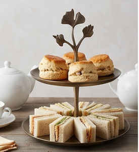 Premium Two-Tier Metal <b>Cake</b> <b>Stand</b> With Ginkgo Leaf Design Handmade Round Serving Tray For Tabletop Display - Product Image 5