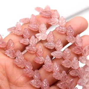 Perles de pierres précieuses en quartz fraise rose AAA en forme de feuille, perles de pierres précieuses sculptées à la main pour la fabrication de bijoux, 10-11 mm, quartz fraise naturel - Product Image 1